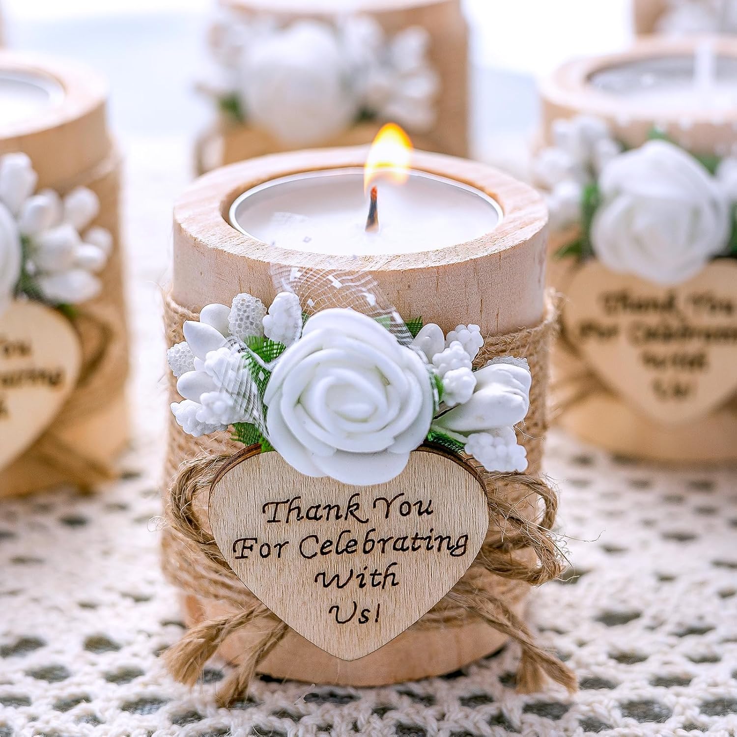Elevate Your Celebrations: 50 Piece Wooden Tealight Candle Holder Set - A Perfect Thank You Favor!